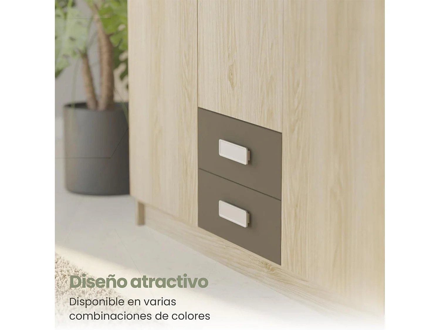 Armario Puccini  -Grafito, 3 Puertas, Altillo y 2 Cajones, Perfecto para Dormitorios Matrimoniales e Infantiles, Madera, 130x207,6x50 cm.