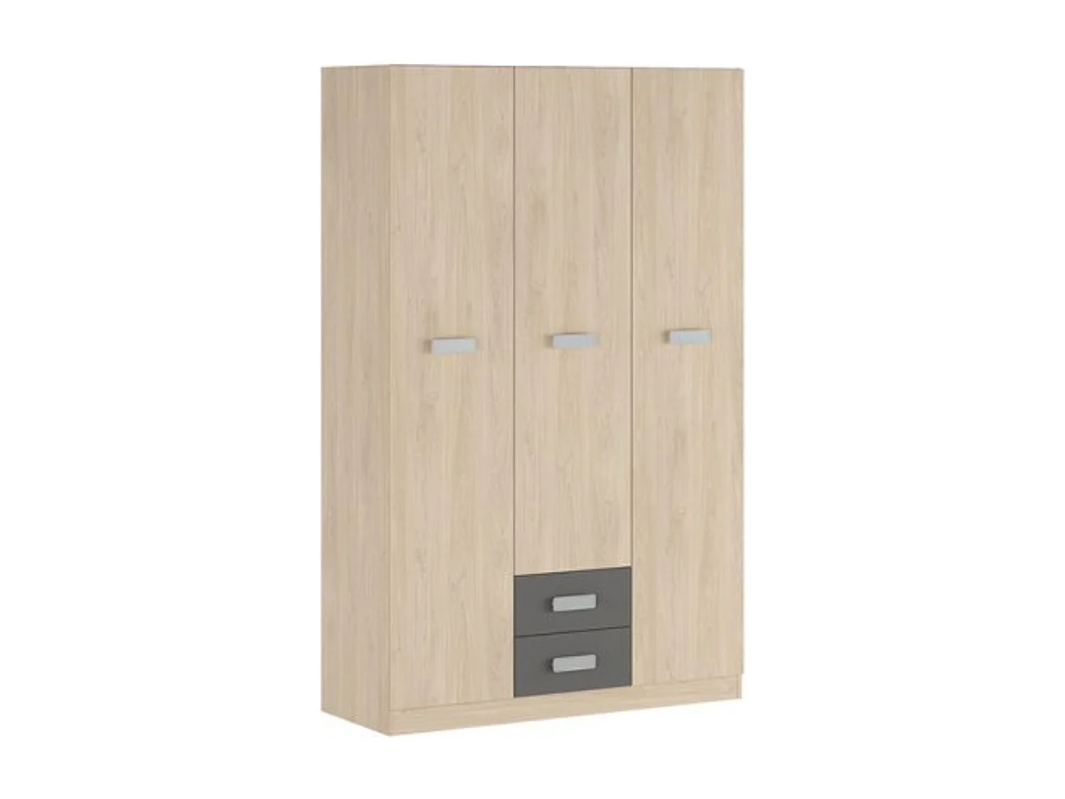 Armario Puccini  -Grafito, 3 Puertas, Altillo y 2 Cajones, Perfecto para Dormitorios Matrimoniales e Infantiles, Madera, 130x207,6x50 cm.