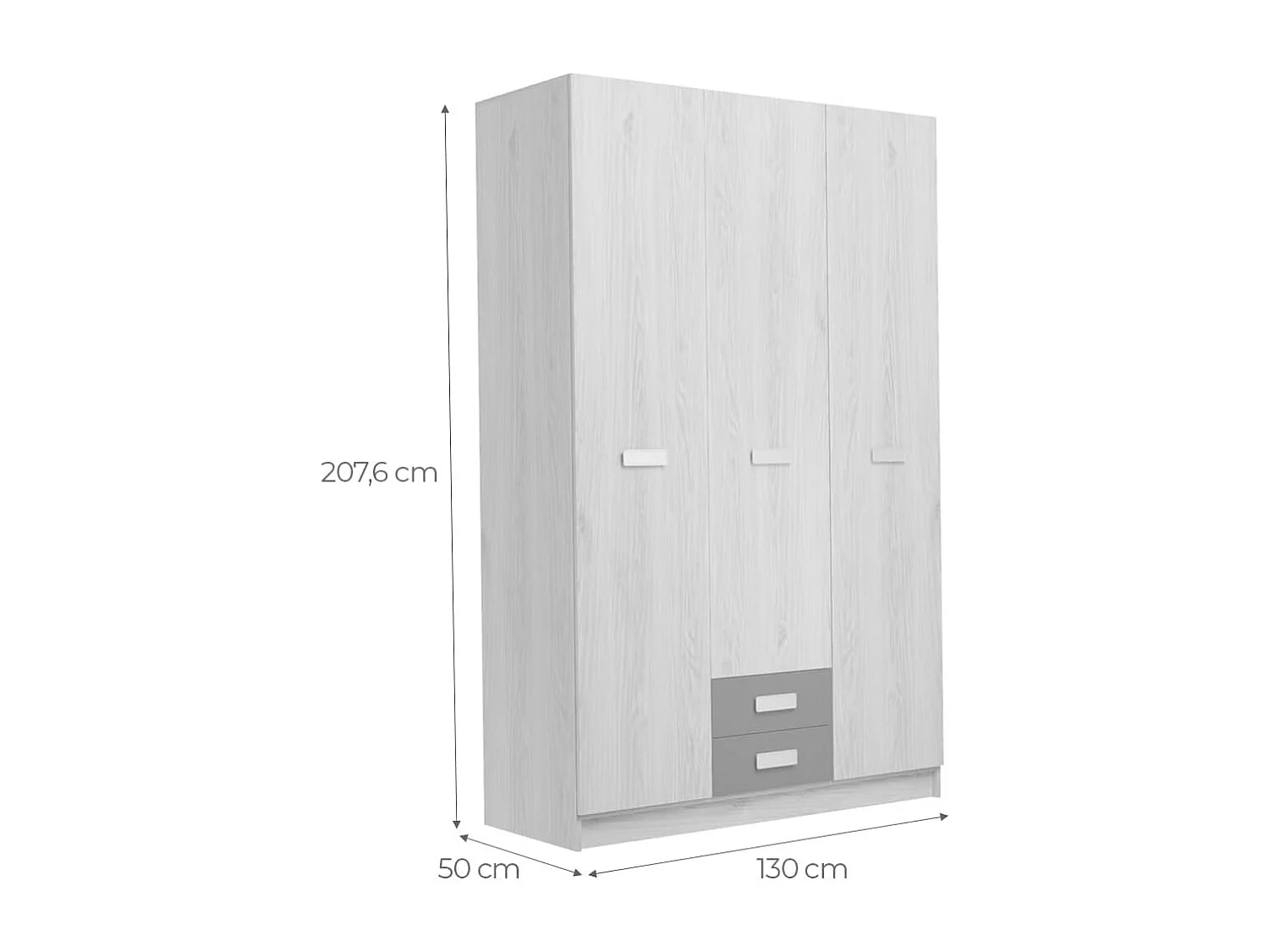 Armario Puccini  -Grafito, 3 Puertas, Altillo y 2 Cajones, Perfecto para Dormitorios Matrimoniales e Infantiles, Madera, 130x207,6x50 cm.