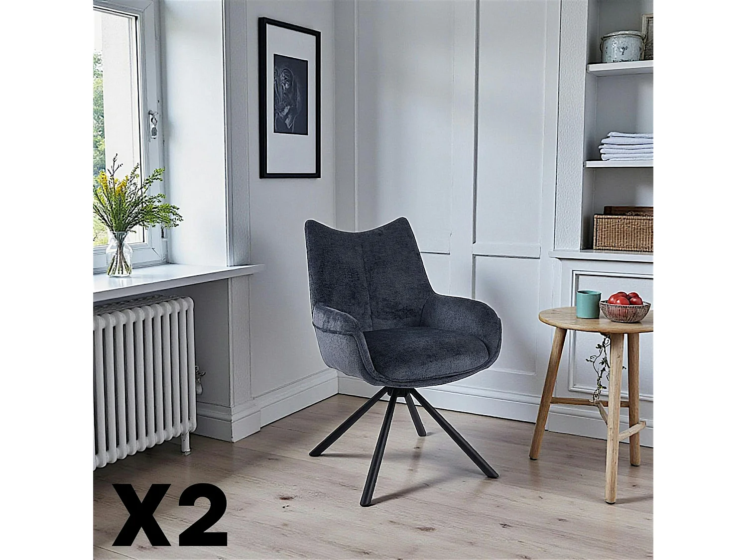 Chaise pivotante bleue à accoudoirs (lot de 2) IENA