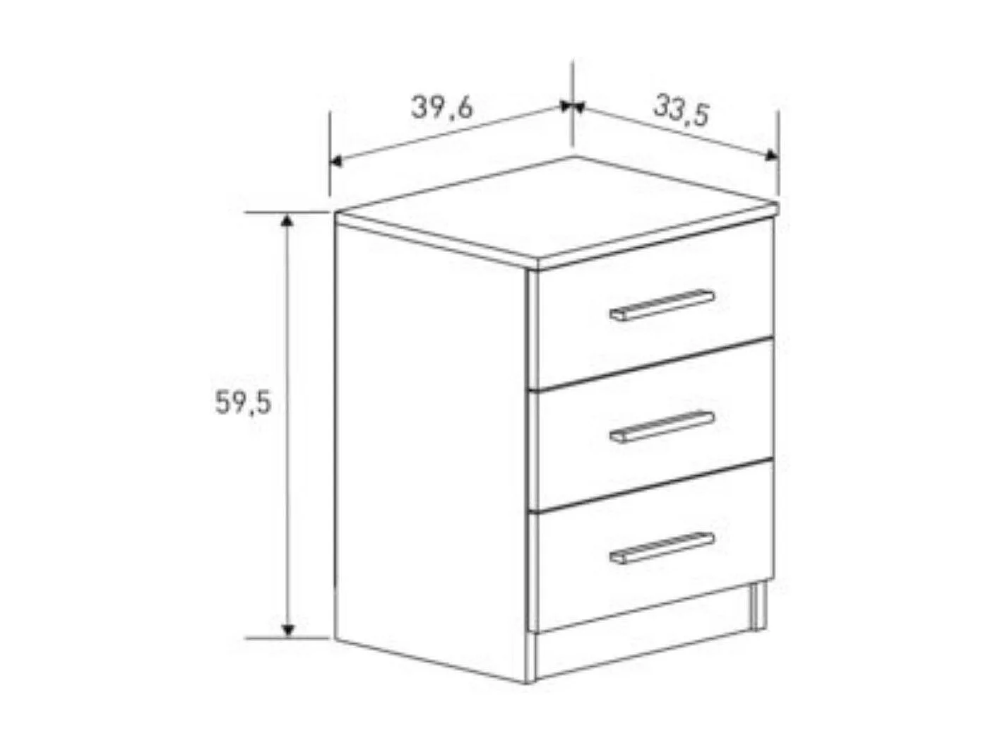 Mesita de Noche 3 cajones, Mesilla de Noche Acabado en Beige y Negro, Medidas: 39,6 cm (Largo) x 33,5 cm (Fondo) x 59,5 cm (Alto)