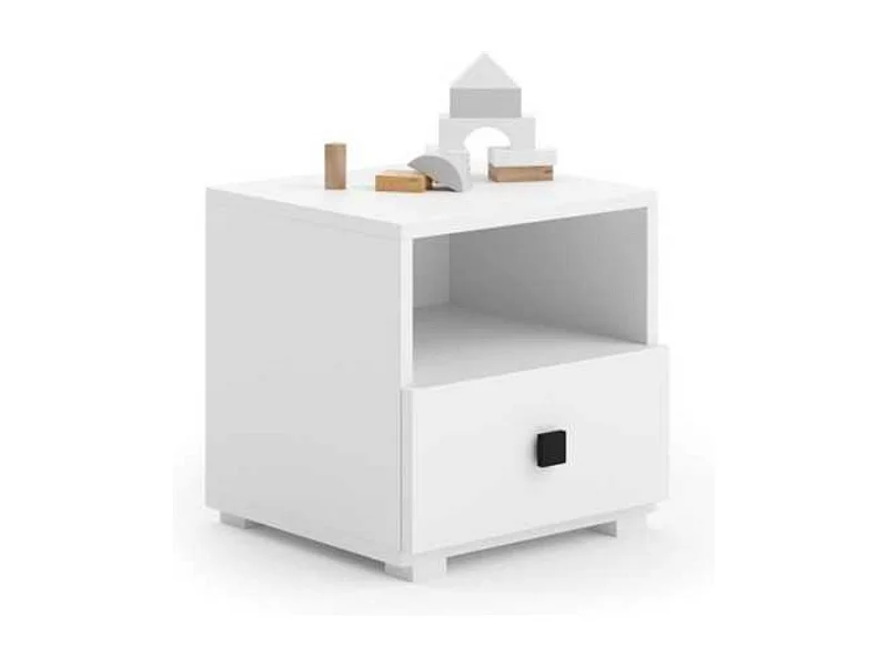 Mesita de Noche Blanca con 1 Cajón Tirador Negro y 1 Estante – Diseño Compacto y Moderno, 40,5x37x40 cm, Ideal para Dormitorio