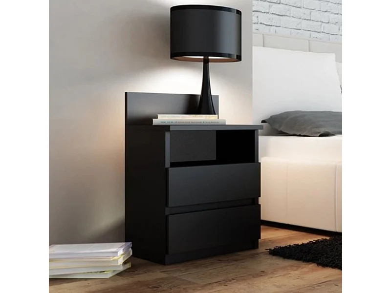 Mesita de Noche 2 Cajones Color Negro – 40x59x32 cm – Cajones con Guías Suaves – Diseño Elegante y Seguro