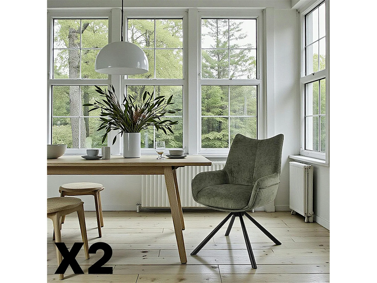 Chaise pivotante vert kaki à accoudoirs (lot de 2) IENA