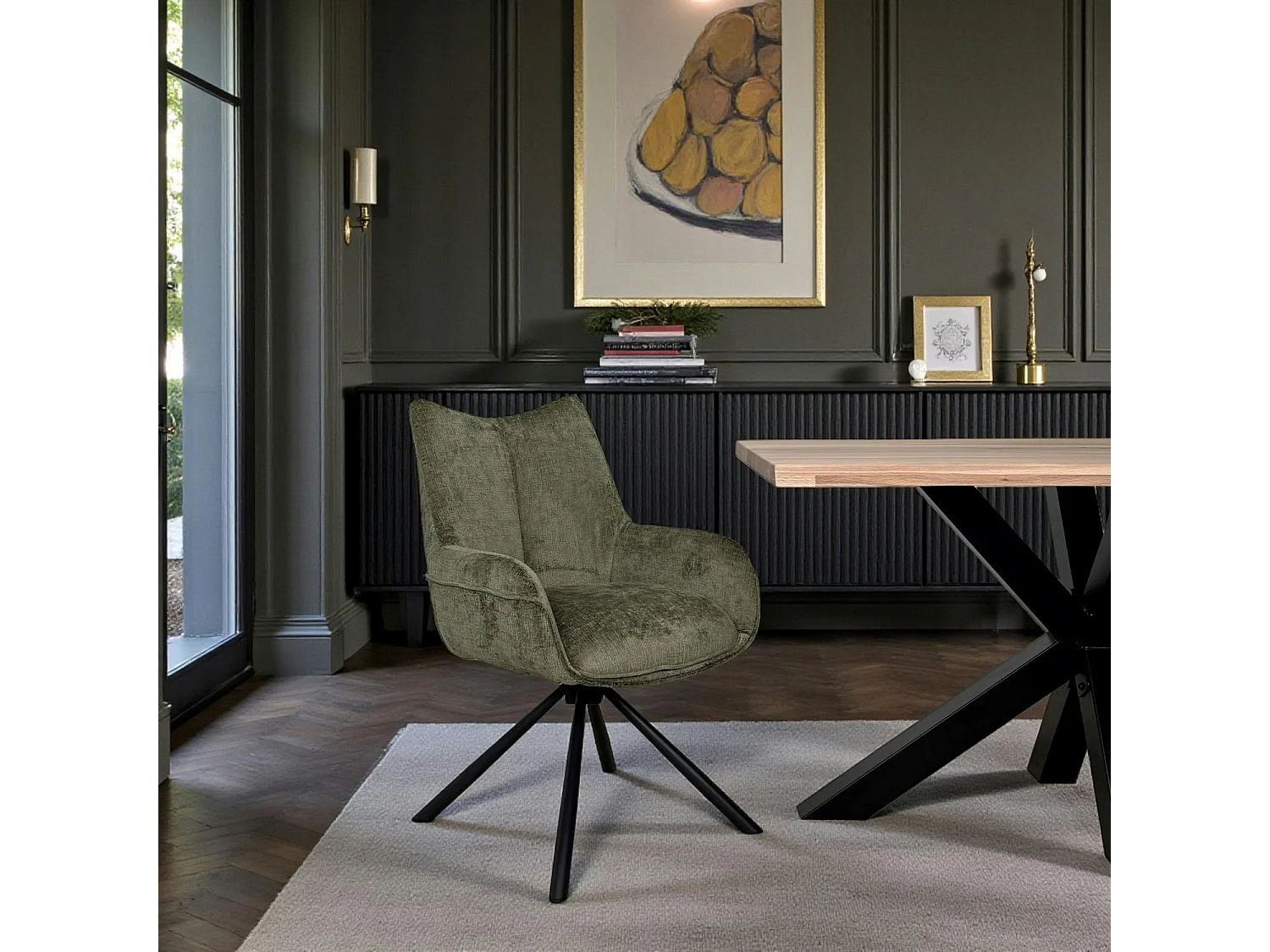 Chaise pivotante vert kaki à accoudoirs (lot de 2) IENA