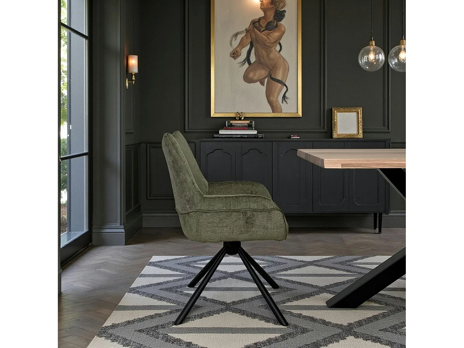 Chaise pivotante vert kaki à accoudoirs (lot de 2) IENA