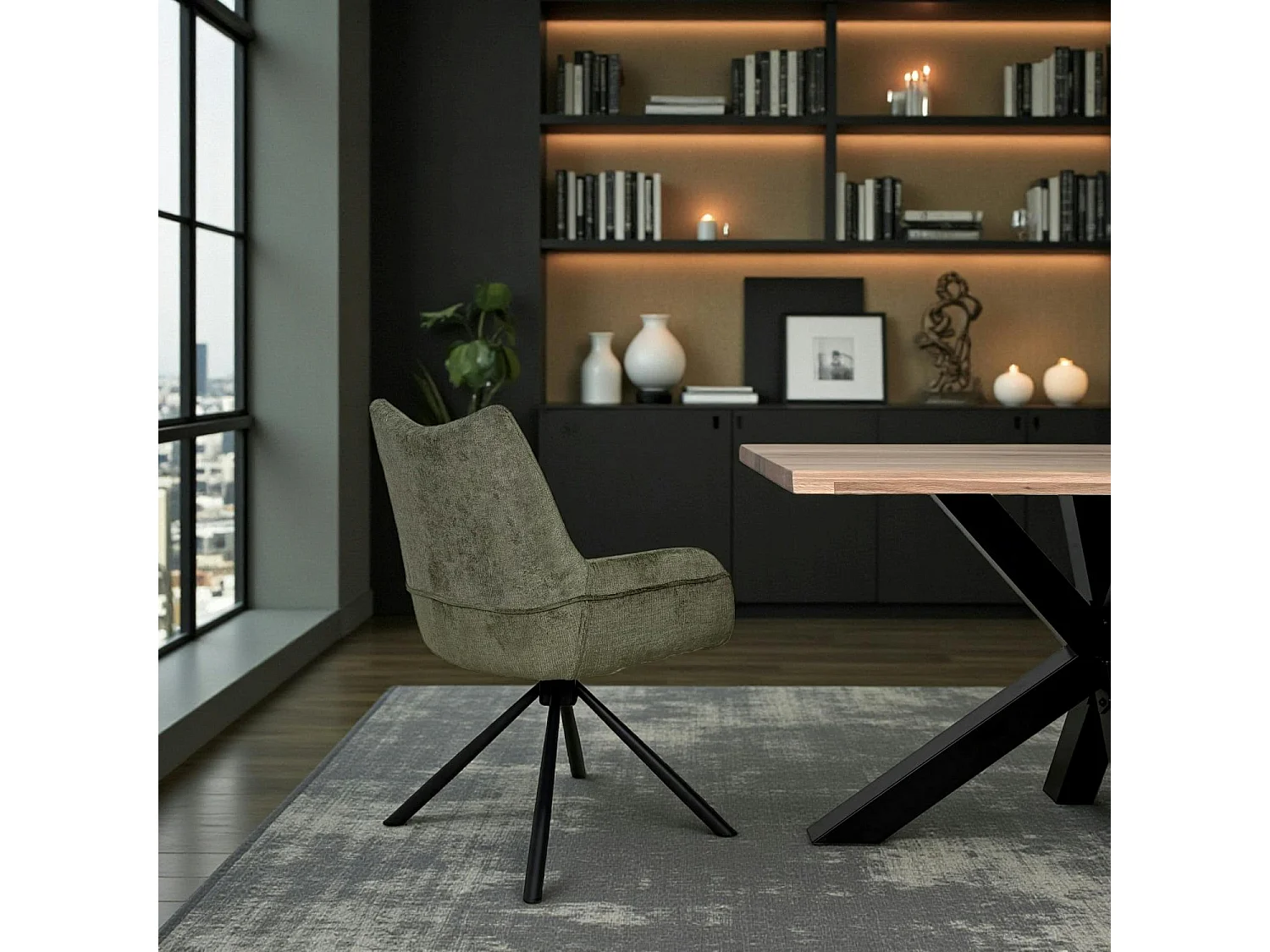 Chaise pivotante vert kaki à accoudoirs (lot de 2) IENA