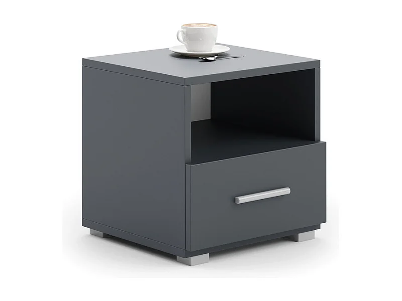 Mesita de Noche Gris con 1 Cajón Tirador y 1 Estante – Diseño Compacto y Moderno, 40,5x37x40 cm, Ideal para Dormitorio