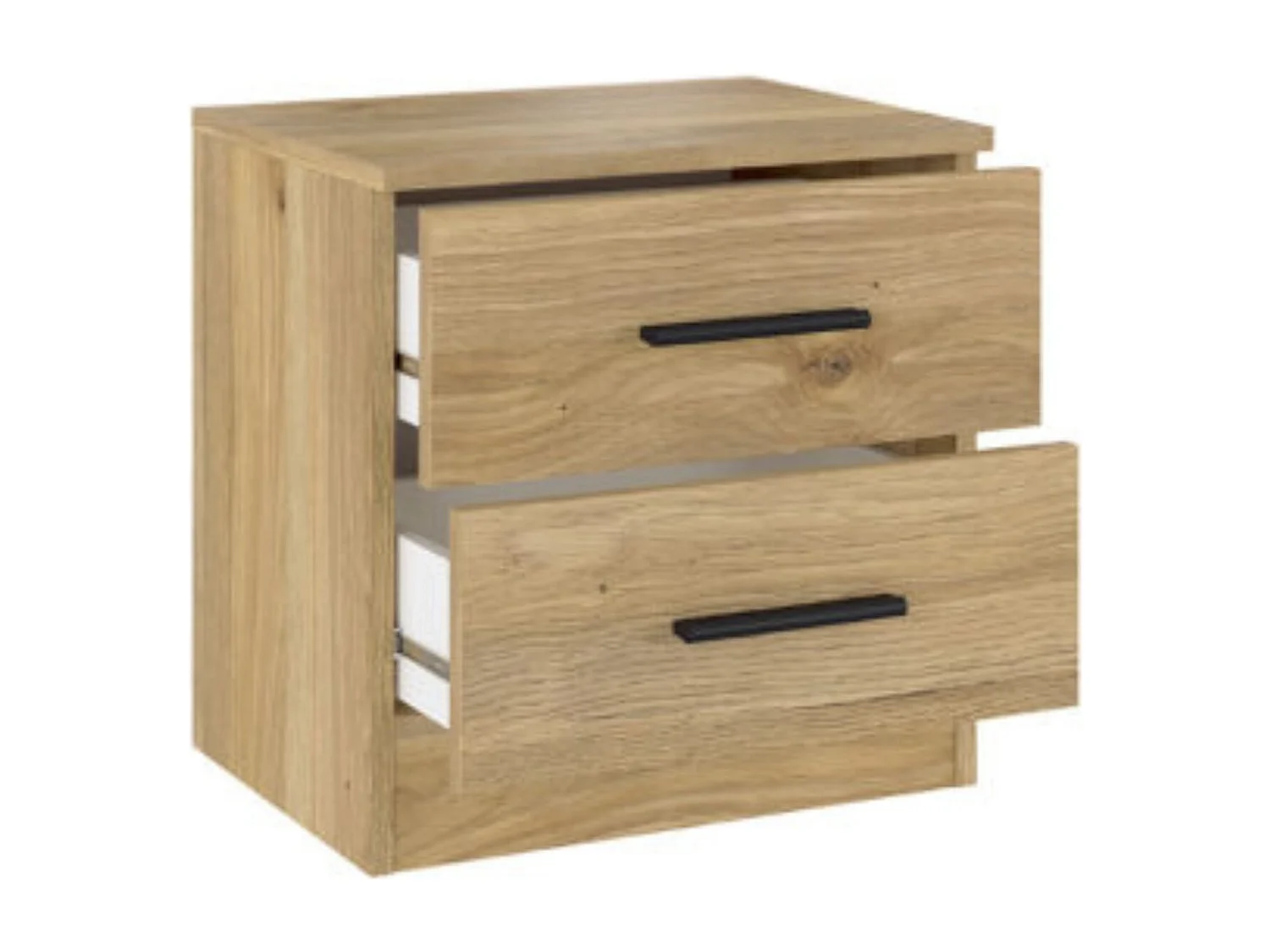 Mesita de Noche 2 cajones, Mesilla de Noche Acabado en Mauvella y Negro, Medidas: 39,6 cm (Largo) x 33,5 cm (Fondo) x 43 cm (Alto)