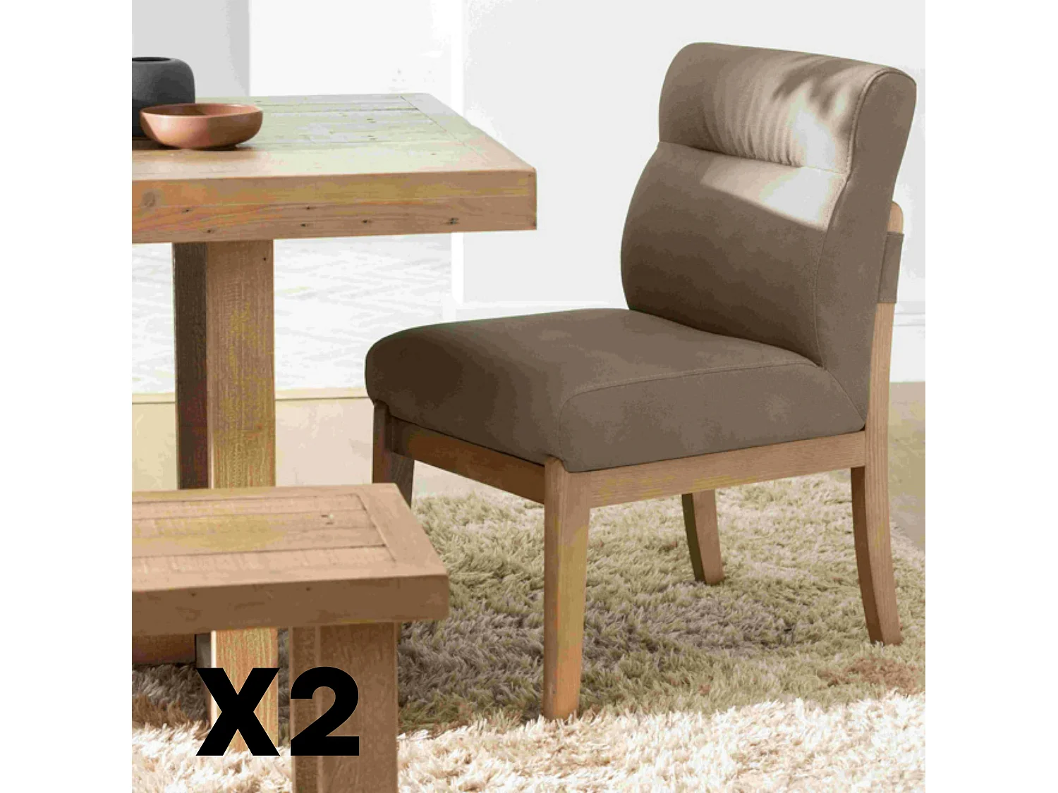 Chaise salle à manger taupe confort, pieds bois clair (lot de 2) NEXA