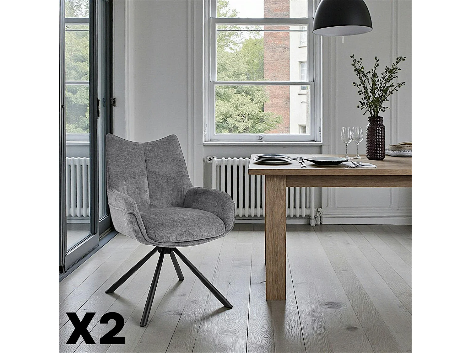 Chaise pivotante grise à accoudoirs (lot de 2) IENA