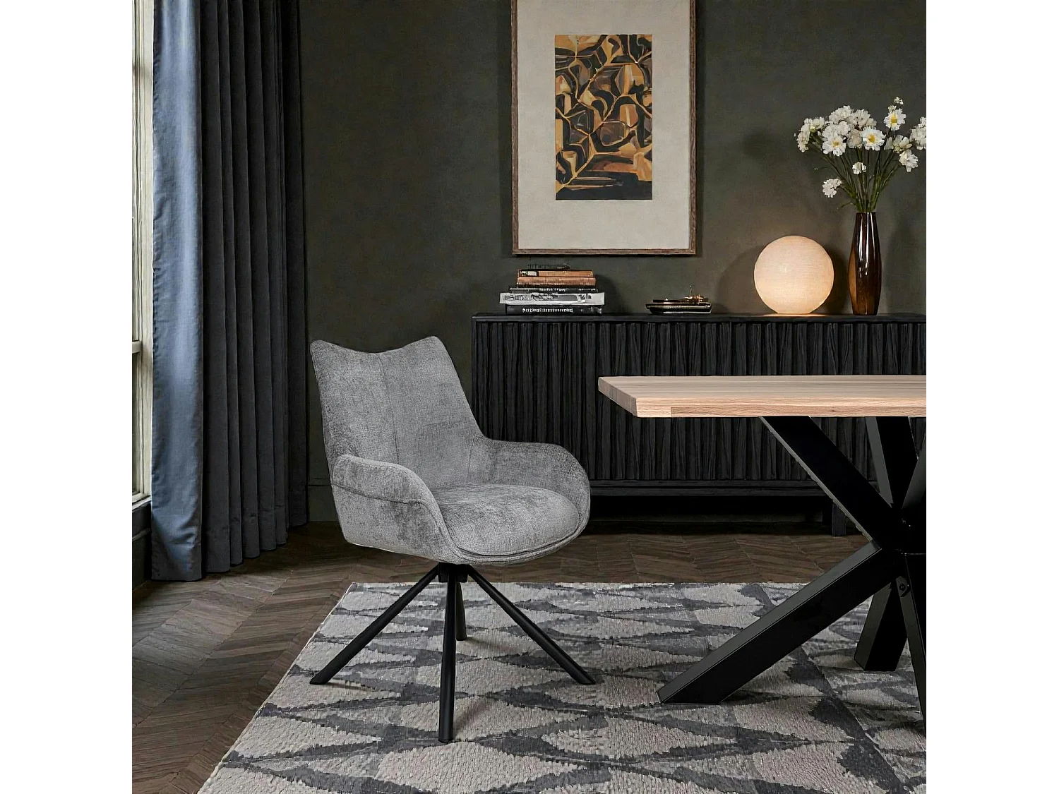 Chaise pivotante grise à accoudoirs (lot de 2) IENA