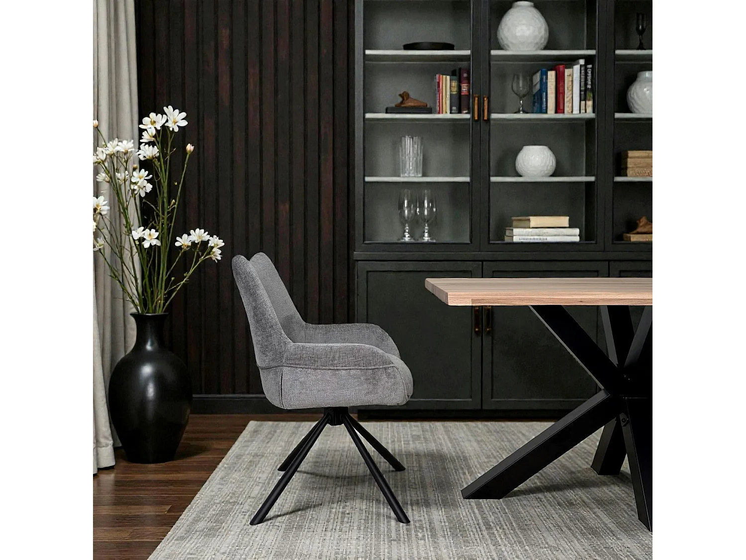 Chaise pivotante grise à accoudoirs (lot de 2) IENA