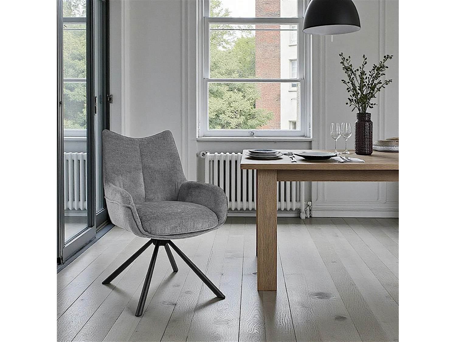 Chaise pivotante grise à accoudoirs (lot de 2) IENA