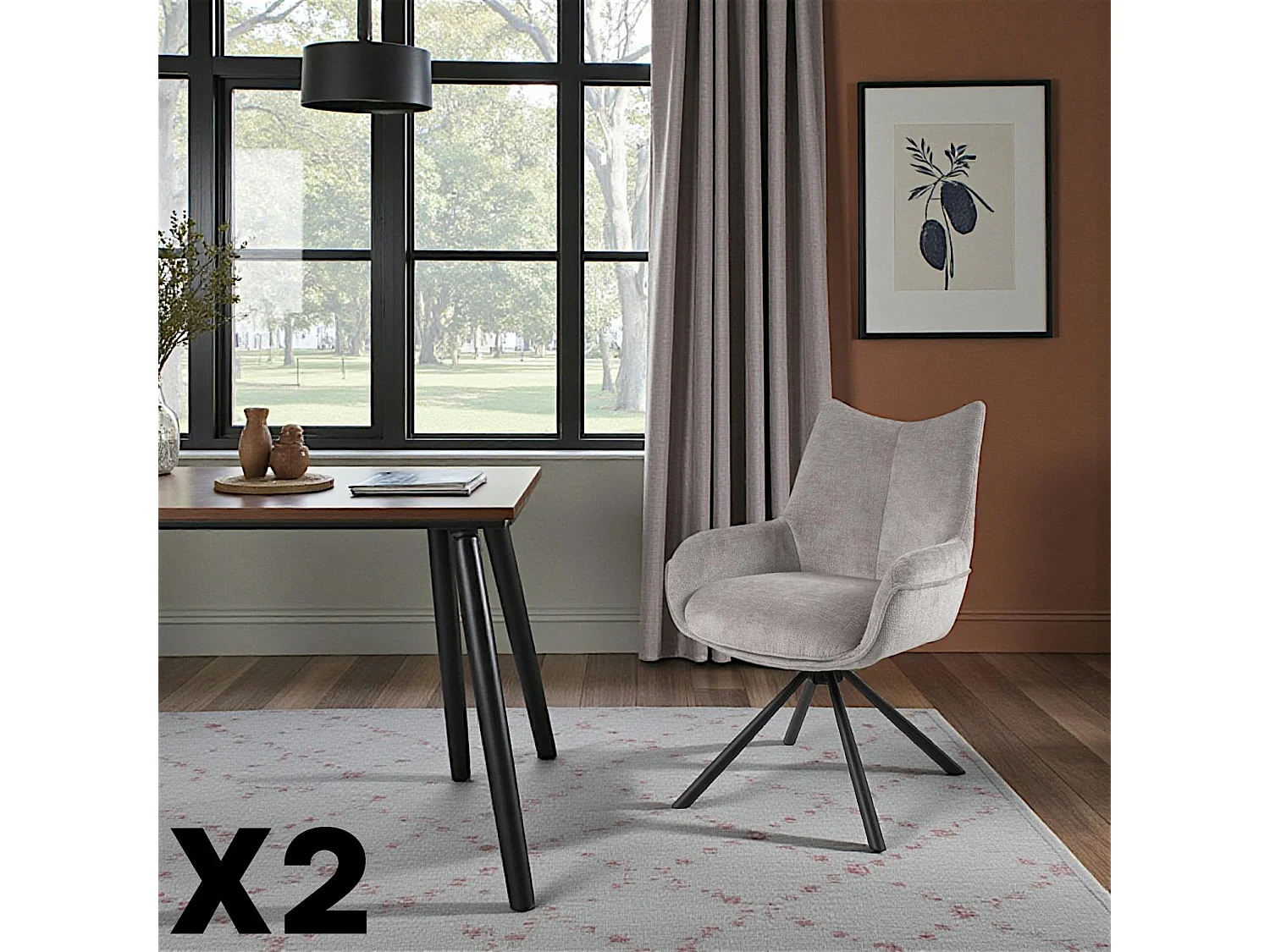 Chaise pivotante cendre à accoudoirs (lot de 2) IENA