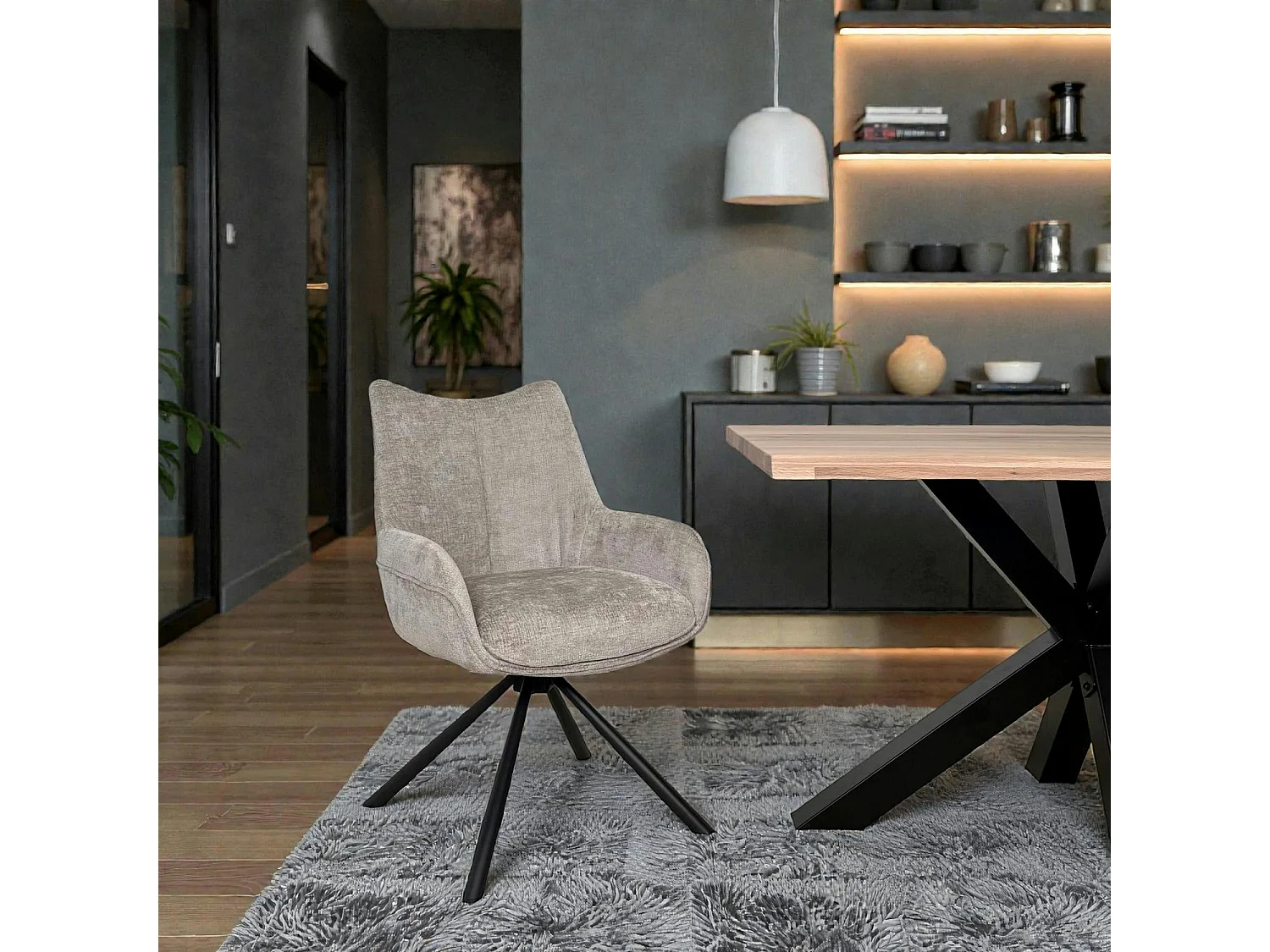 Chaise pivotante cendre à accoudoirs (lot de 2) IENA