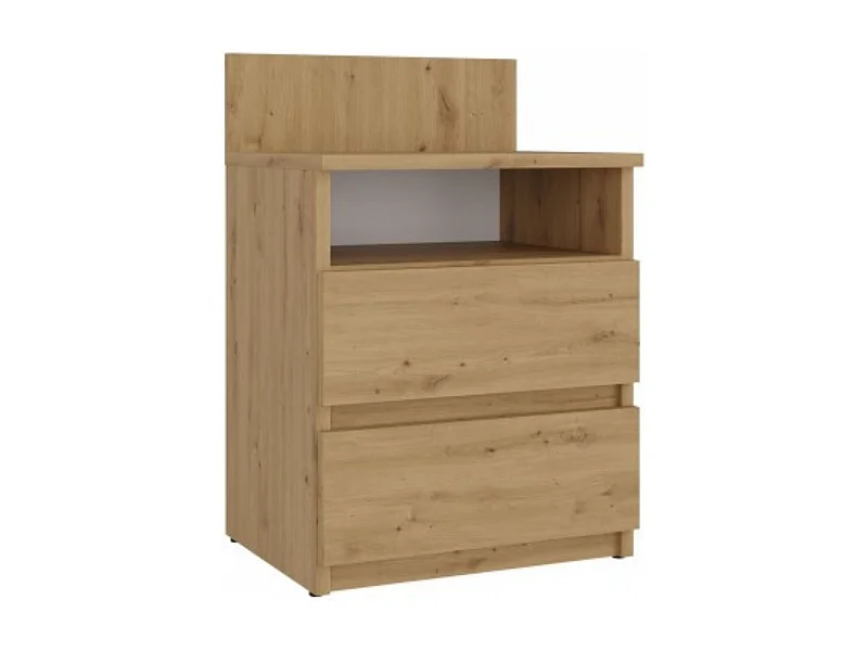 Mesita de Noche 2 Cajones Color Roble artesanal – 40x59x32 cm – Cajones con Guías Suaves – Diseño Elegante y Seguro