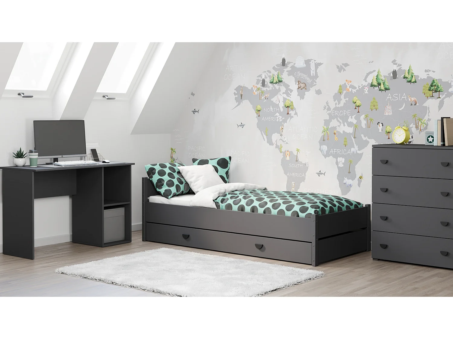 Escritorio Gris 120x55x80 cm con 2 Estantes – Diseño Moderno y Funcional para Oficina, Estudio o Dormitorio Juvenil