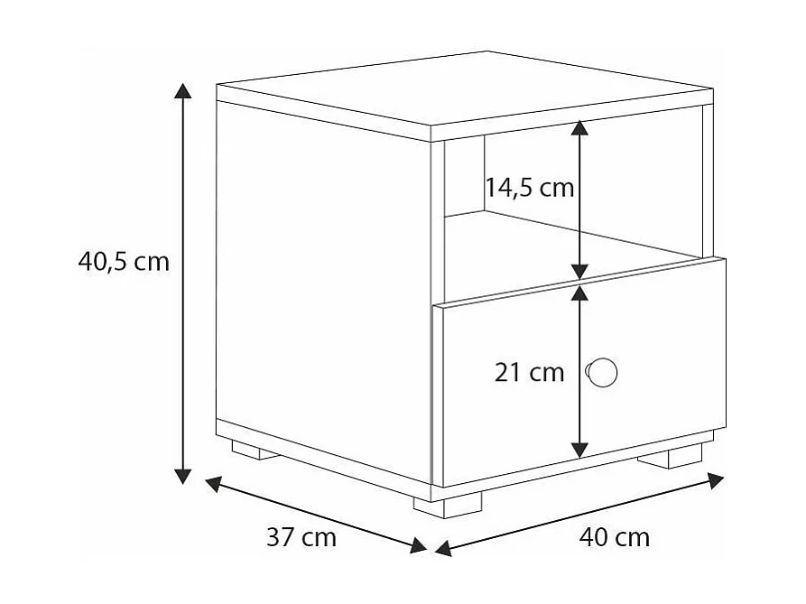 Mesita de Noche Blanco y Gris con 1 Cajón Tirador Metálico y 1 Estante – Diseño Compacto y Moderno, 40,5x37x40 cm, Ideal para Dormitorio