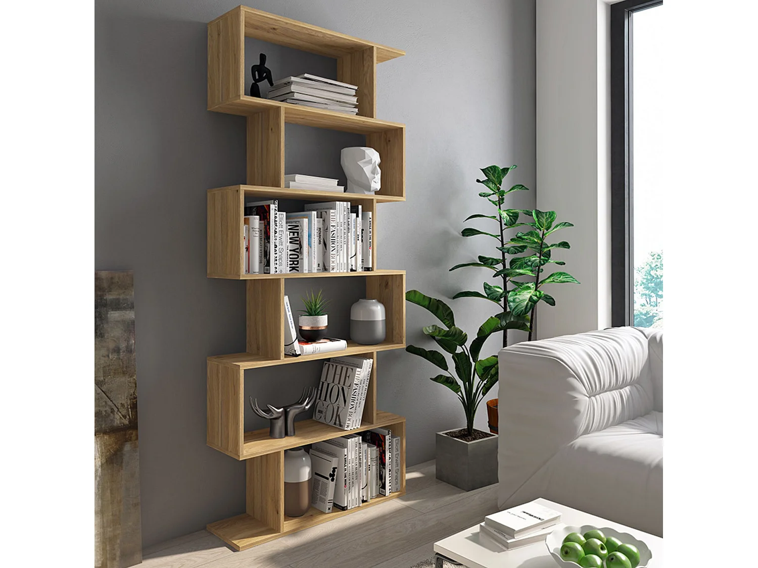 Meyvaser - Estantería Alta Salón, Libreria, Color Mauvella, Medidas: 191 cm (Alto) x 80 cm (Ancho) x 24,6 cm (Fondo