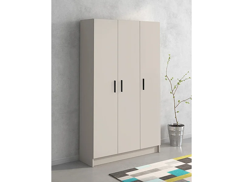 Mueble multiusos Armario auxiliar Color Beige – 3 Puertas, 4 Baldas y Espacio para Escoba Madera, Dimensiones 108x180x35 cm – Ideal para Organización.