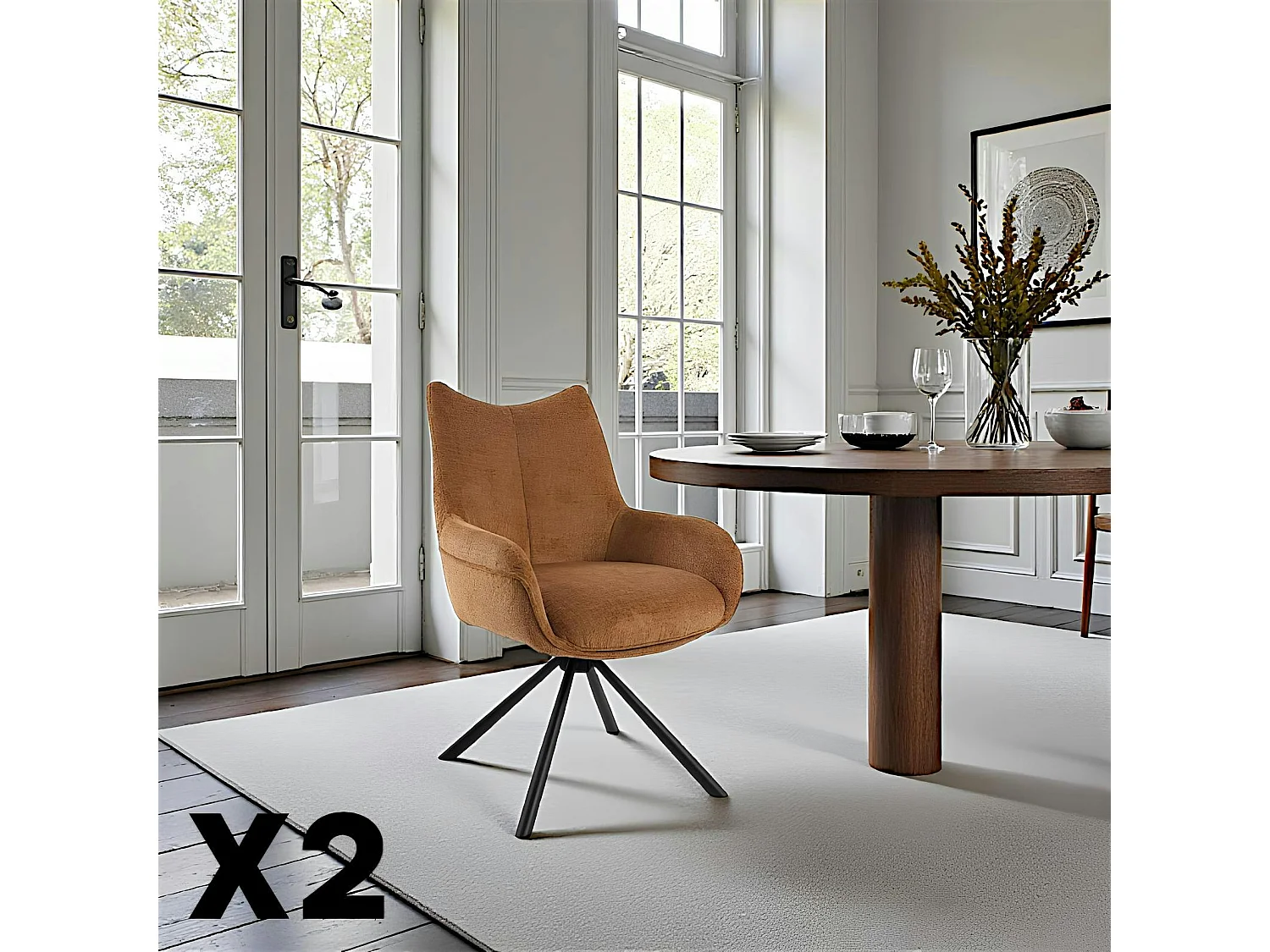 Chaise pivotante moutarde à accoudoirs (lot de 2) IENA