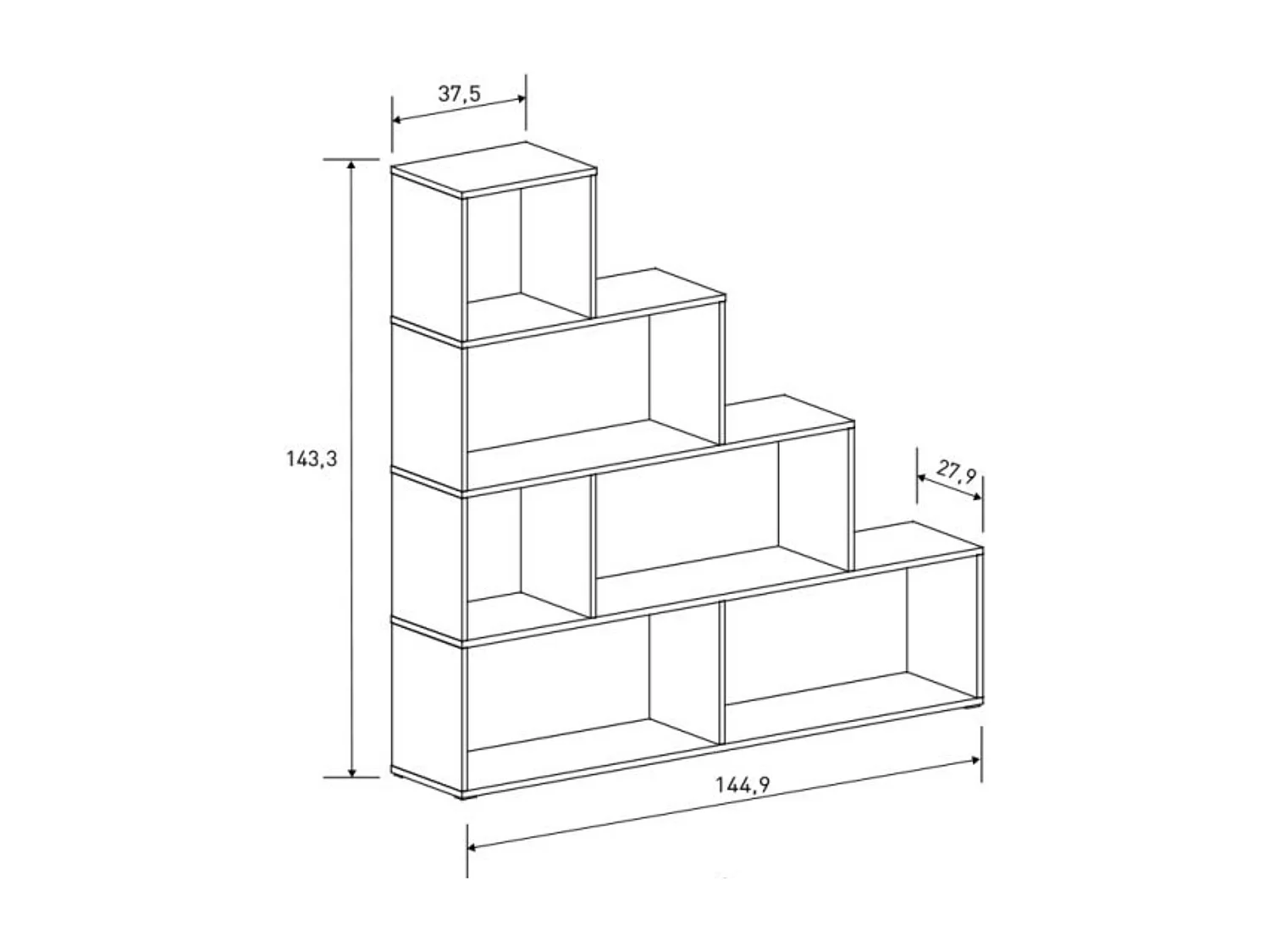 Meyvaser Librería Estantería con cuatro baldas Color Mauvella Tipo escalera de Madera 143,3x37,5-144,9x27,9 cm