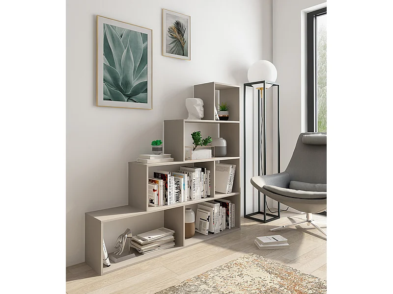 Meyvaser Librería Estantería con cuatro baldas Color Beige Tipo escalera de Madera 143,3x37,5-144,9x27,9 cm