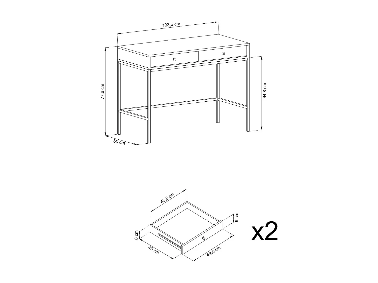 Schminktisch, marineblau, 103,5 x 77,6 x 50 cm