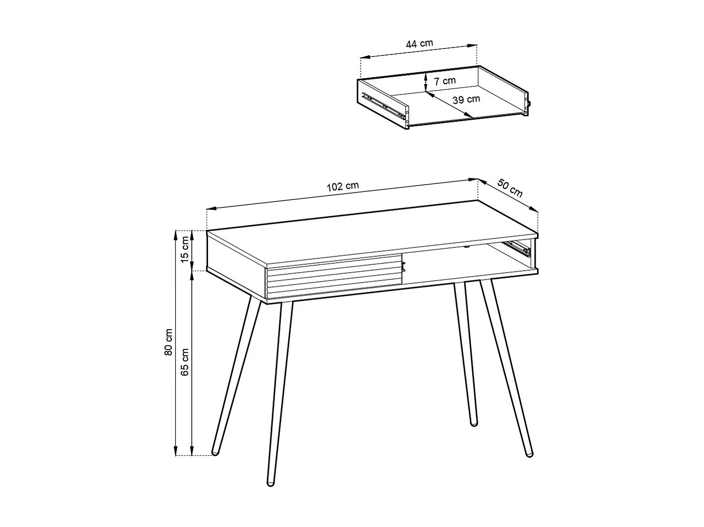 Schminktisch: Beige, schwarze Beine, 102 x 80 x 50 cm, glatte Fronten