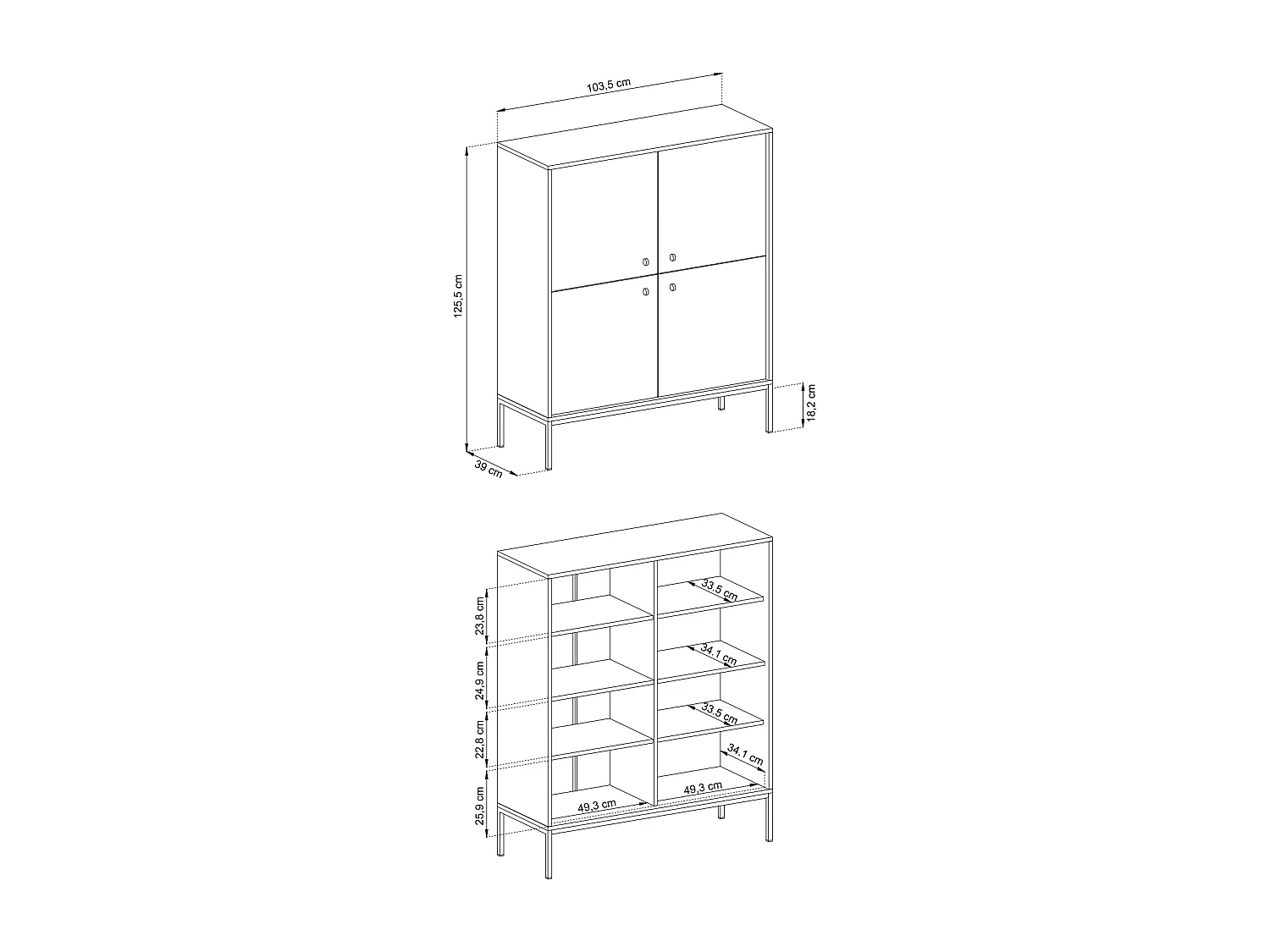 Commode : bleu marine, 103,5 x 125,5 x 39 cm, pieds noires