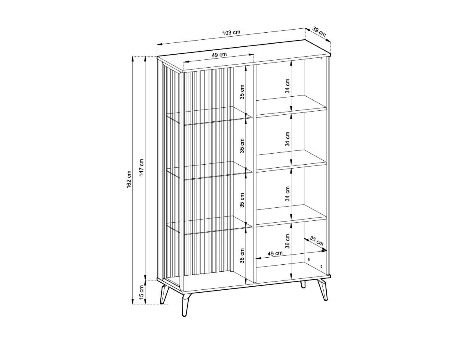 Vitrine, Kaschmir/Warmianischer Nussbaum, 103 x 162 x 39 cm