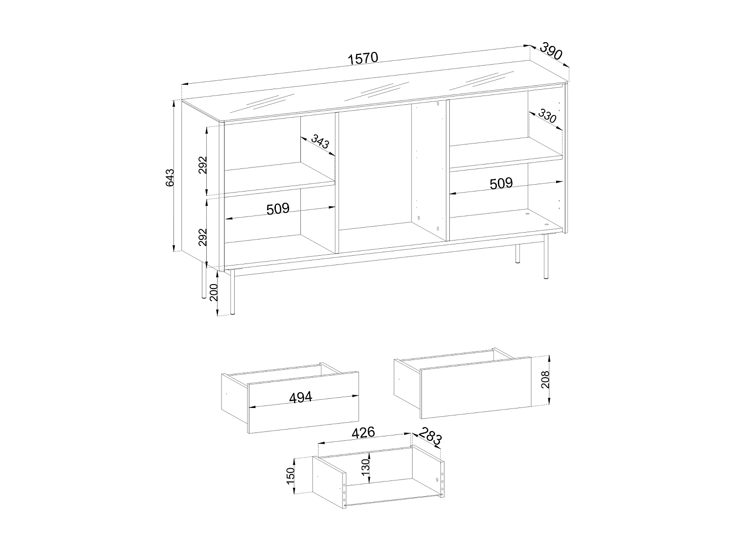 Buffet, Chêne Vincenza, 157 X 84 X 39 Cm