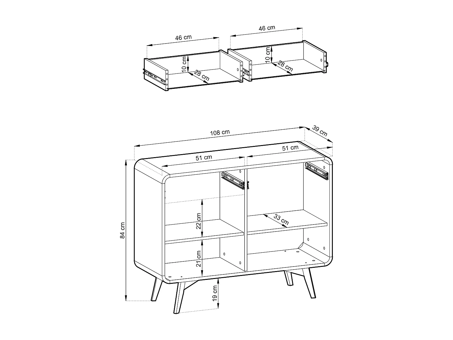 Buffet, Chêne Vincenza, 108 X 54 X 39 Cm