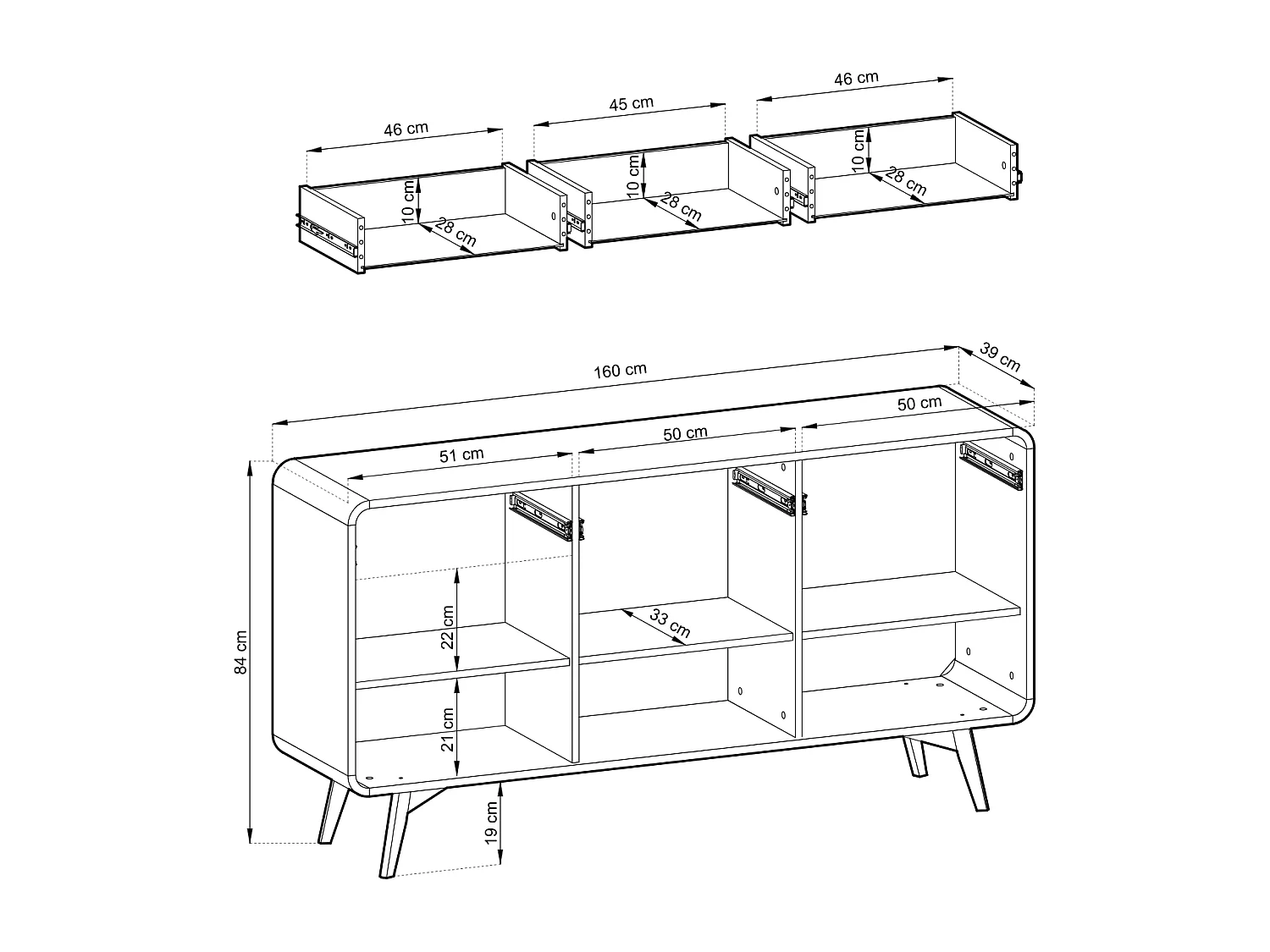 Buffet, Chêne Vincenza, 160 X 84 X 39 Cm