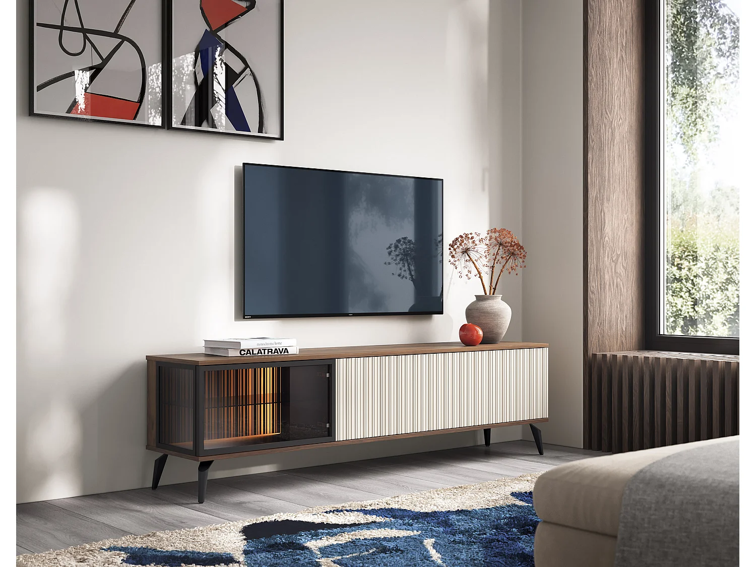 TV-Schrank, Kaschmir/Ermlandnussbaum, 180 x 50 x 39 cm