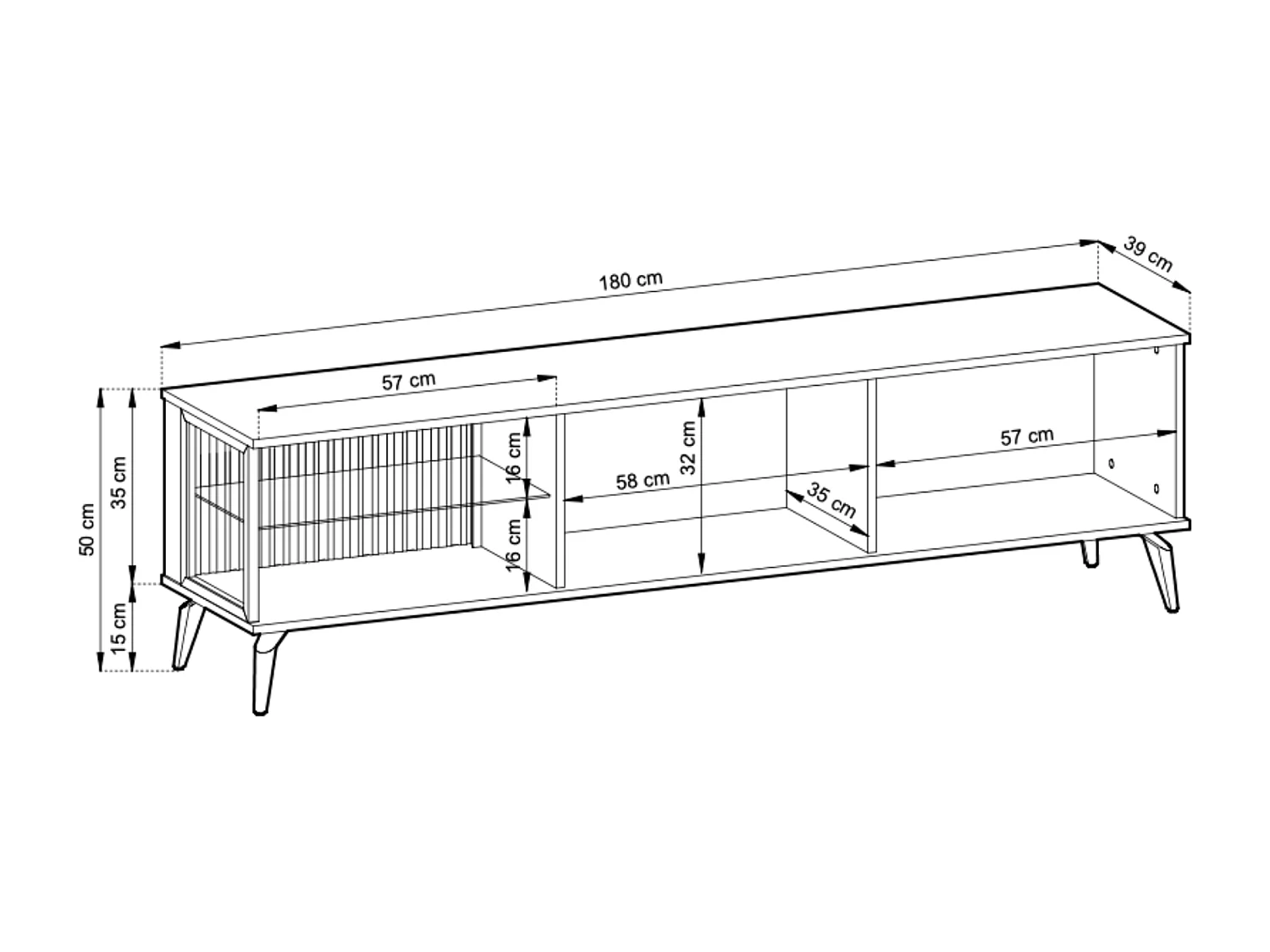 TV-Schrank, Kaschmir/Ermlandnussbaum, 180 x 50 x 39 cm