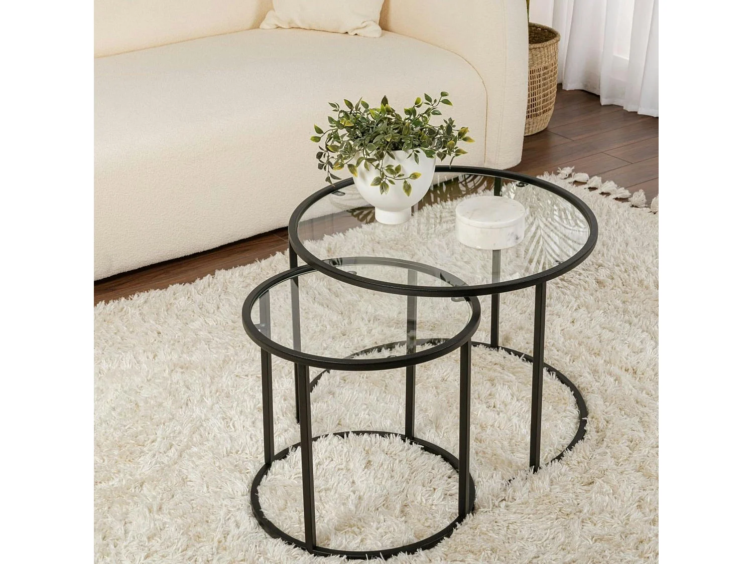 Table gigogne en verre - cadre noir (lot de 2) ⌀60 cm TULUM