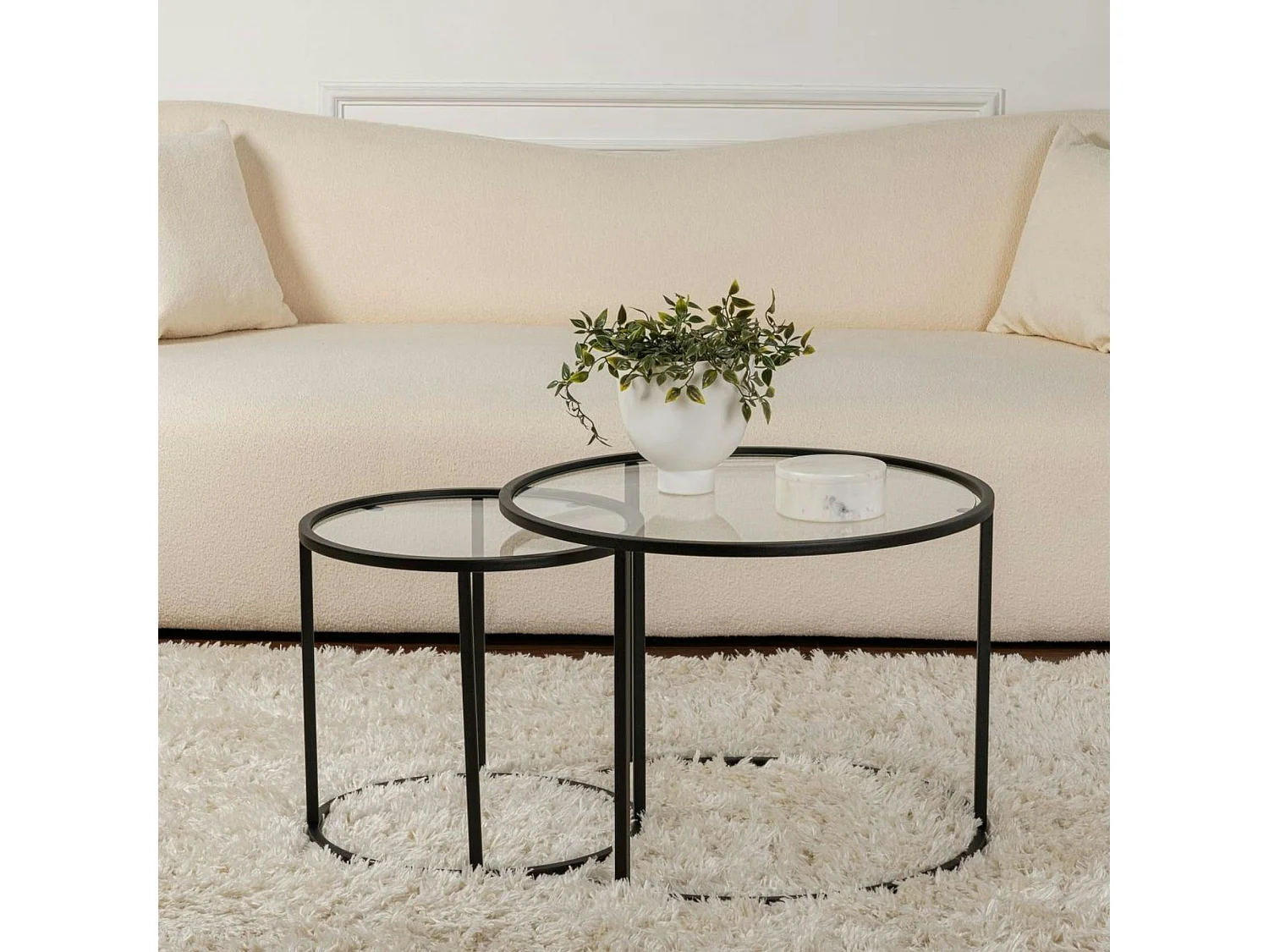Table gigogne en verre - cadre noir (lot de 2) ⌀60 cm TULUM