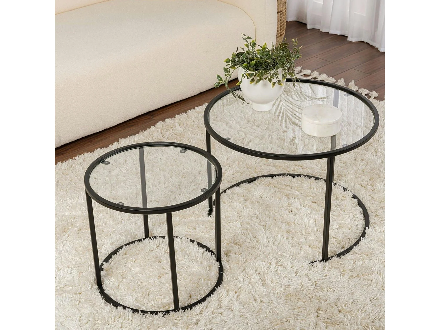 Table gigogne en verre - cadre noir (lot de 2) ⌀60 cm TULUM