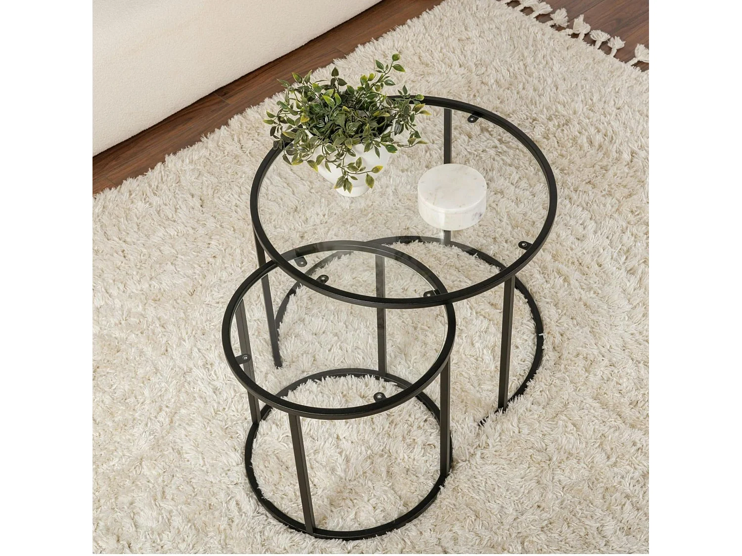 Table gigogne en verre - cadre noir (lot de 2) ⌀60 cm TULUM