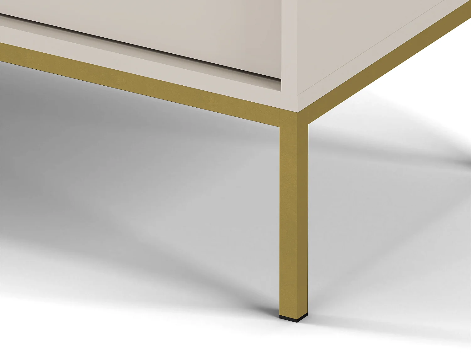 Commode : beige sable, 154 x 83 x 39 cm, pieds dorées