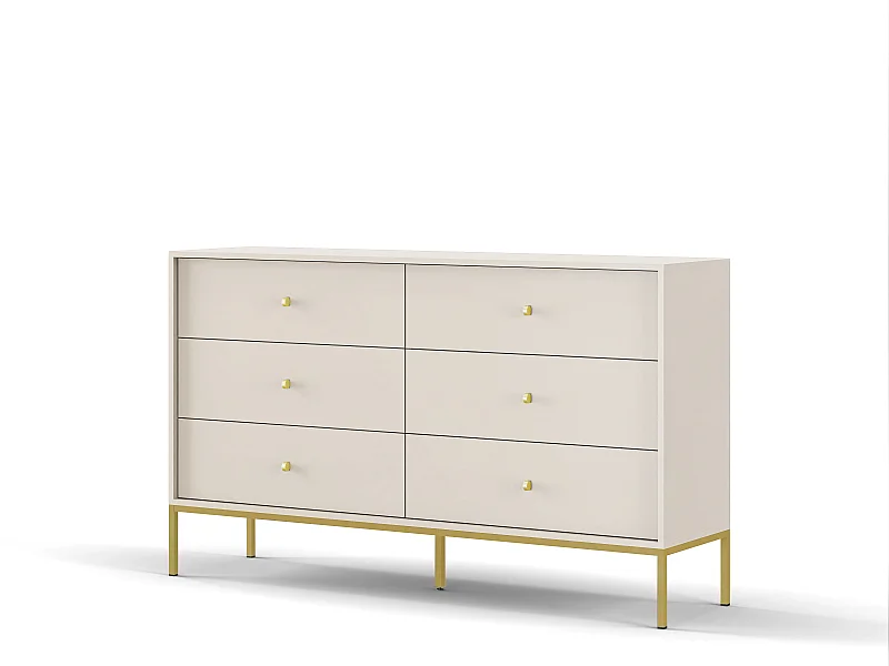 Commode : beige sable, 154 x 83 x 39 cm, pieds dorées