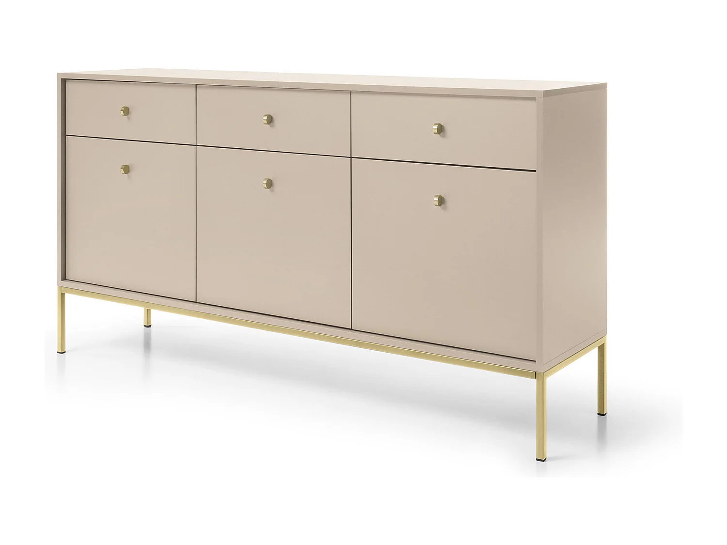 Commode : beige sable, 153,4 x 83 x 39 cm, pieds dorées