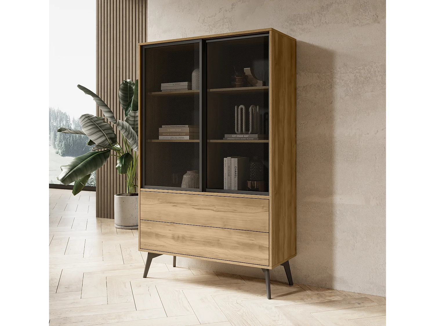 Vitrine, Chêne Baroque Doré, 100 X 165 X 39 Cm