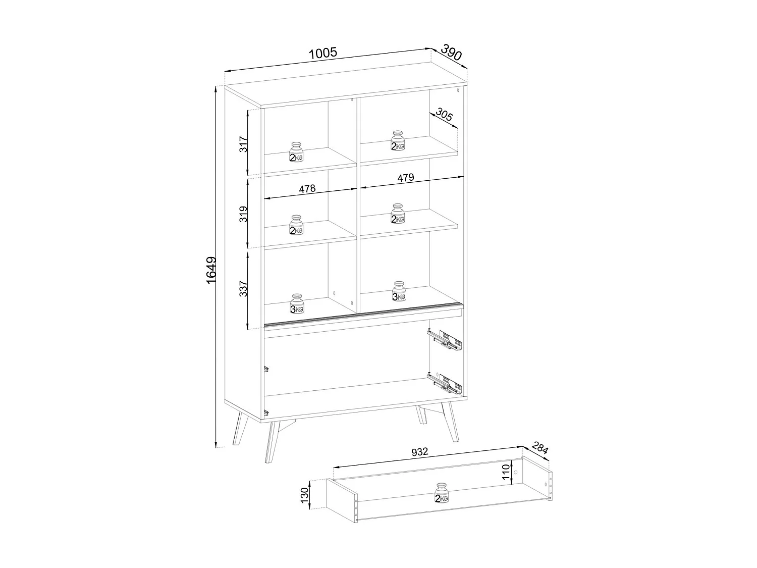 Vitrine, Chêne Baroque Doré, 100 X 165 X 39 Cm