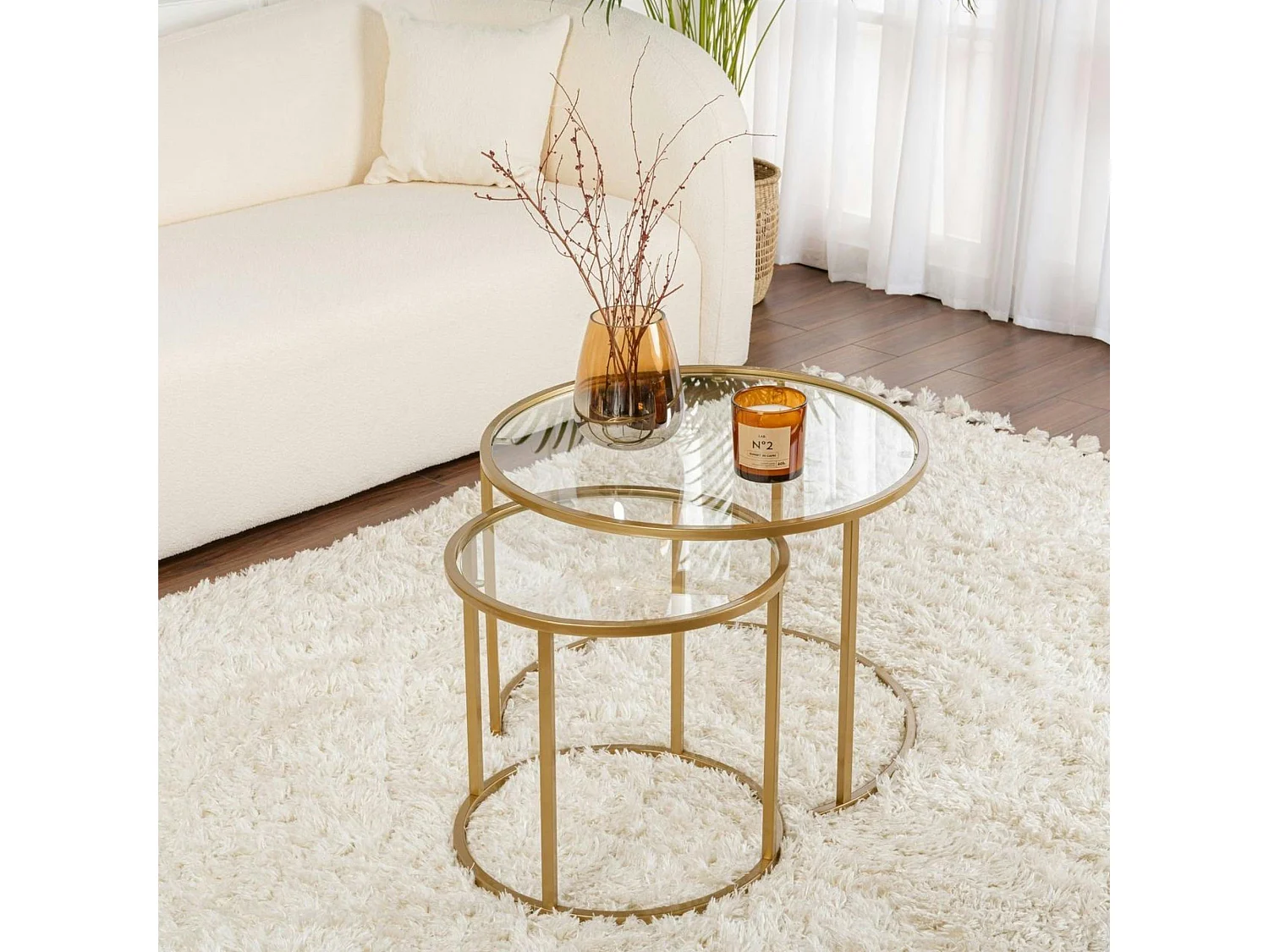 Table gigogne en verre - cadre doré (lot de 2) ⌀60 cm TULUM