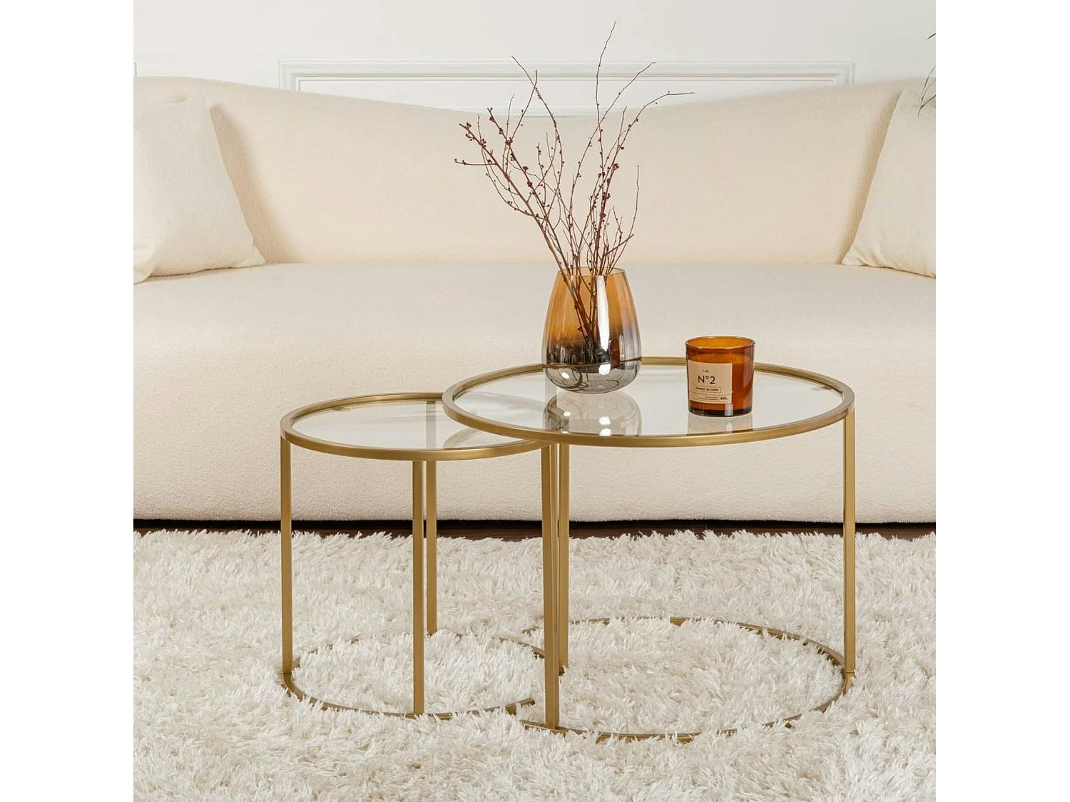 Table gigogne en verre - cadre doré (lot de 2) ⌀60 cm TULUM