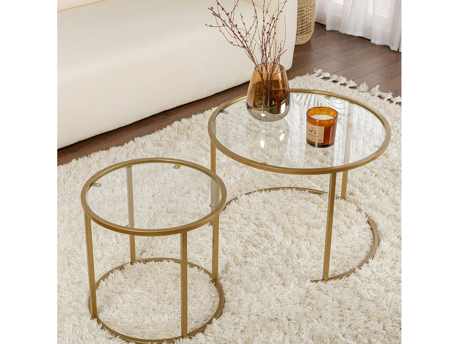 Table gigogne en verre - cadre doré (lot de 2) ⌀60 cm TULUM