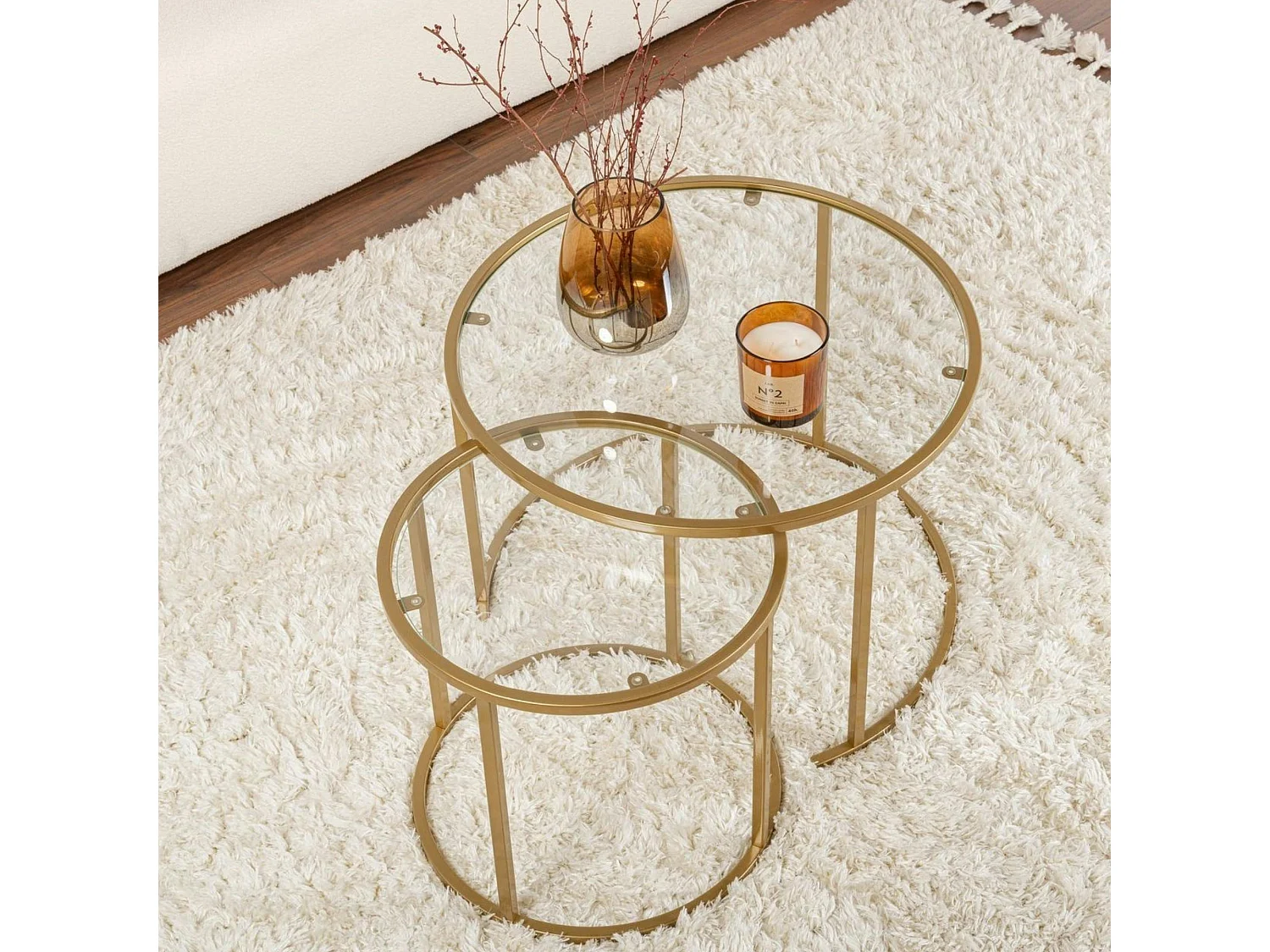 Table gigogne en verre - cadre doré (lot de 2) ⌀60 cm TULUM